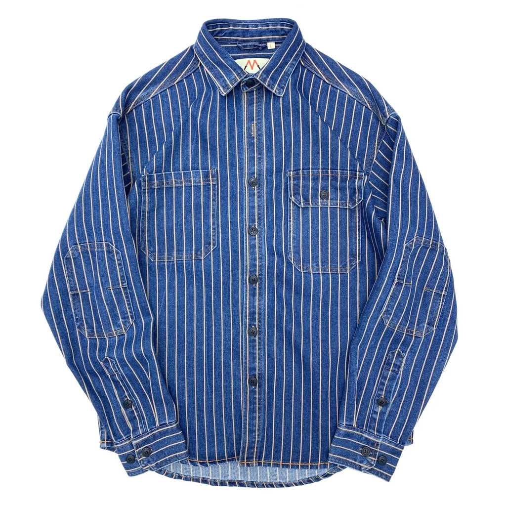 2025 Autumn New American Retro Heavyweight Striped Denim Shirt Jacket Men's 100% Cotton Washed Old Fashion Loose Casual Coat