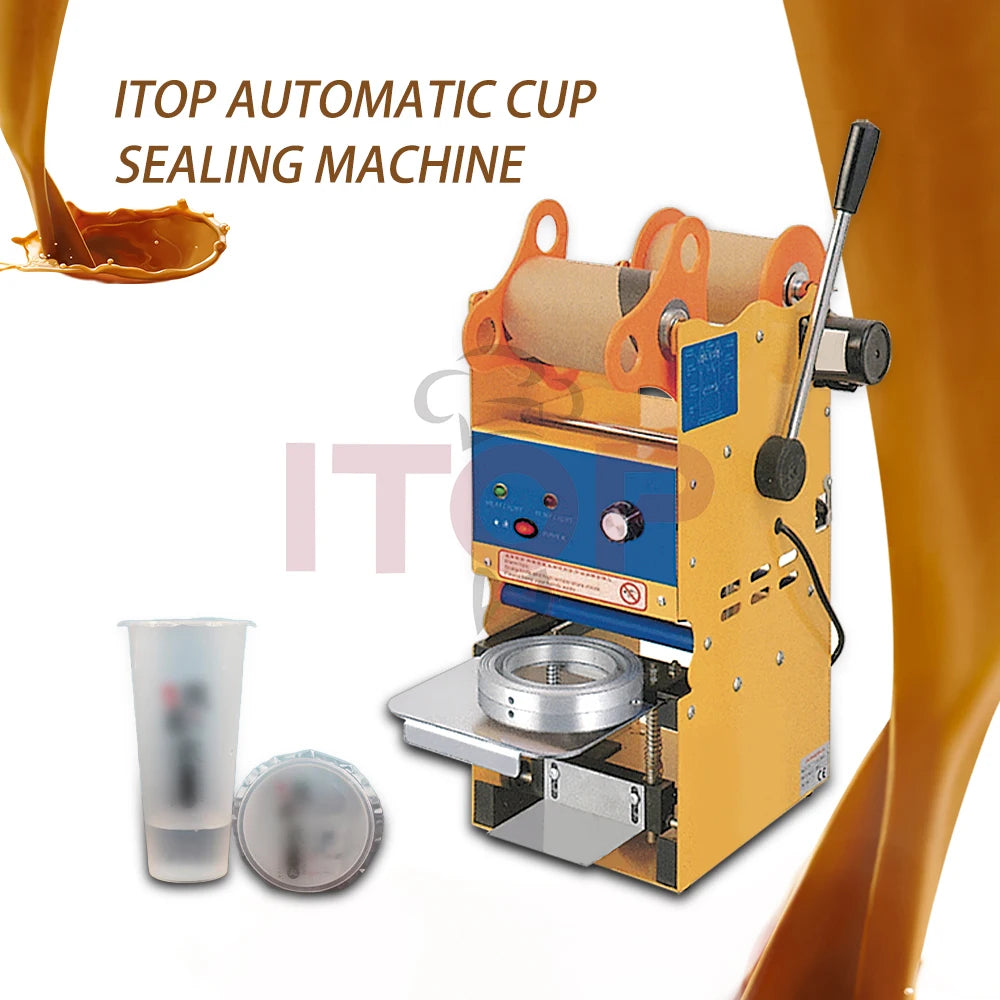 Automatic 400-600 Cups Per Hour Bubble Tea Cup Sealer Machine  Digital Full Drink Disposable Cup Sealer Making Machine