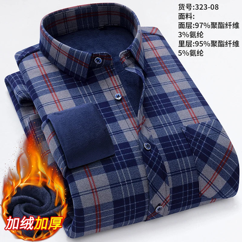New Men's Autumn Winter Casual Long Sleeve Plaid Shirts Thick Warm Male Casual High Quality Soft Plus Size Business Check Shirts