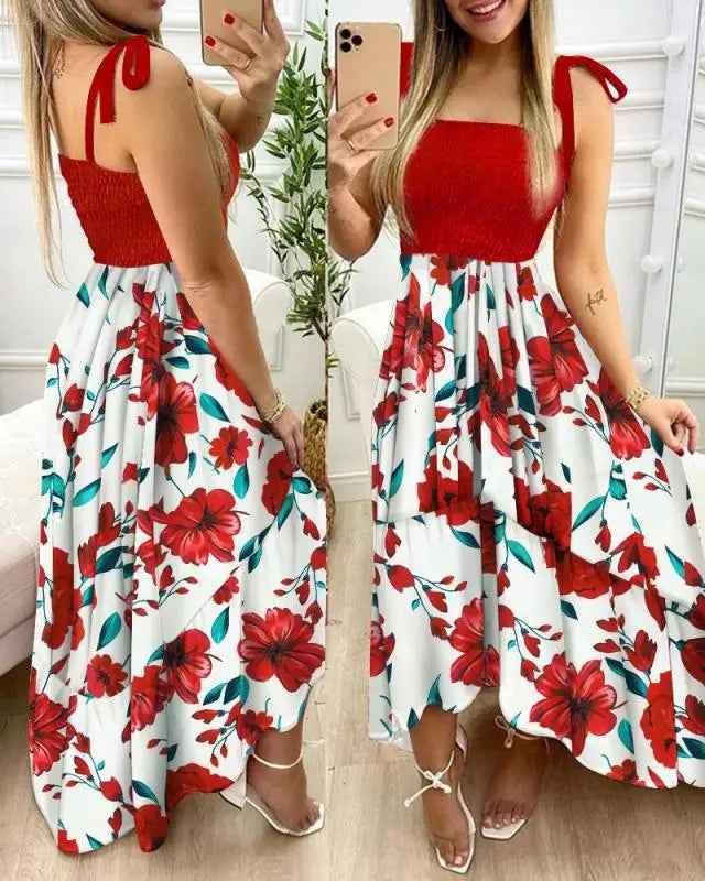 New Sling Stitching Printing Irregular Tube Top Dress In Stock