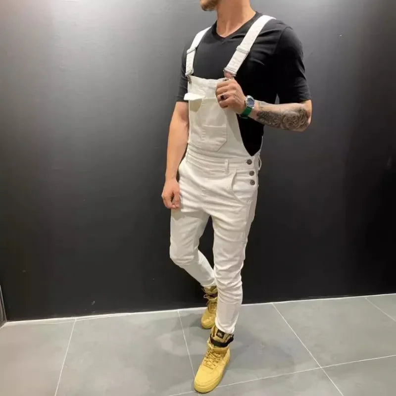 Men's Tie Dye Denim Overalls, Fashionable Slim Fit and Slimming Pants, Solid Color New Style Mens Jeans
