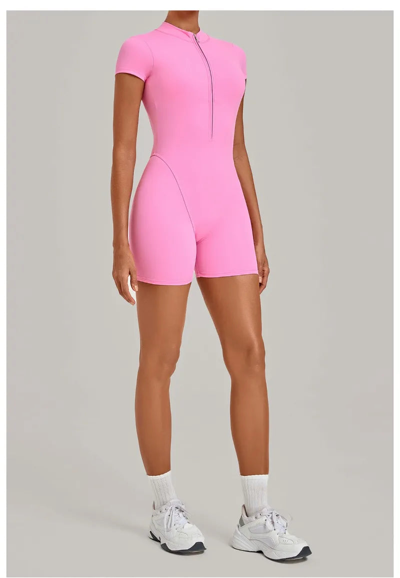 Women's Seamless Yoga Jumpsuits Sports Fitness Hip-lifting Short-sleeved Backless Training Workout Gym Shorts One-piece
