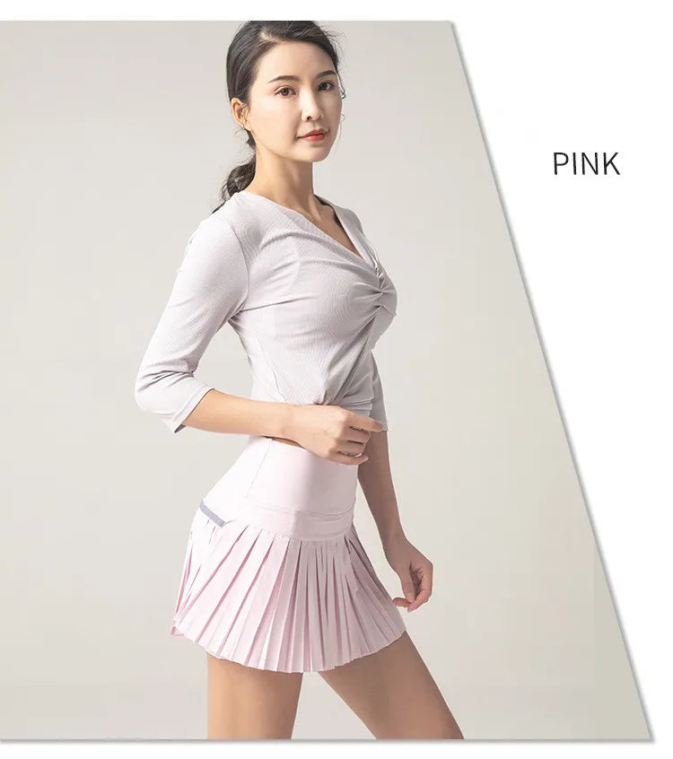 Summer Women Sports Anti Exposure Pleated Golf Tennis Skirts Fitness High Waist Elastic Athletic Run Shorts With Pocket