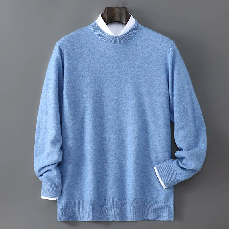 New Autumn And Winter Pure Wool Sweater Men's Round Neck Loose Thick Pullover Sweater Solid Color Cashmere Knitted Base Sweaters