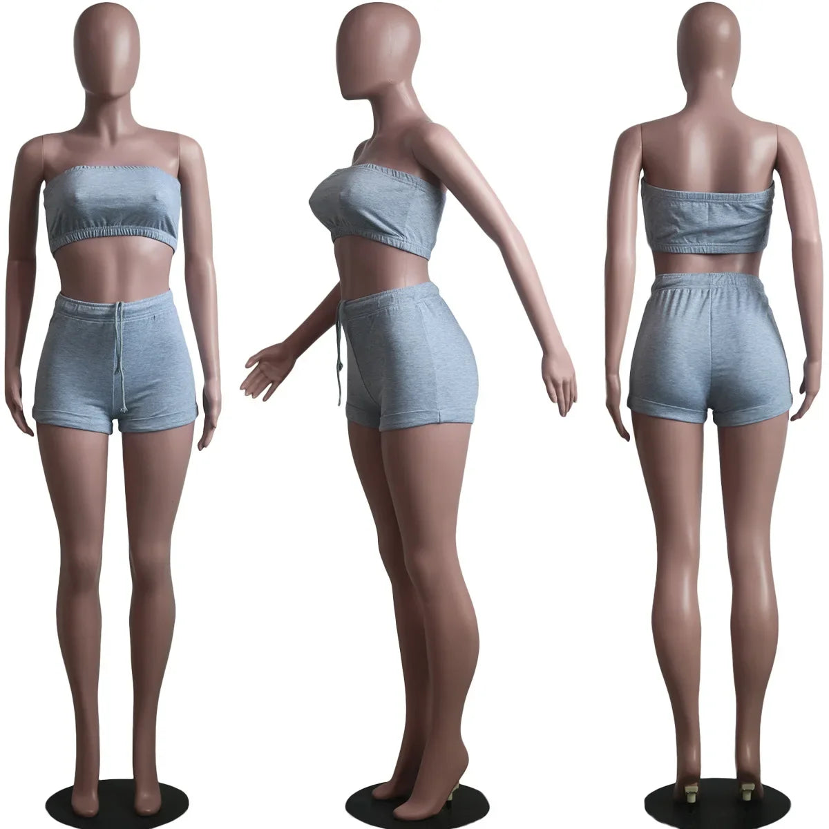 Thin Summer New Solid Color Lace Up Tracksuits Women Sleeveless Backless Tube And Shorts Two Piece Sets Casual 2pcs Outfits