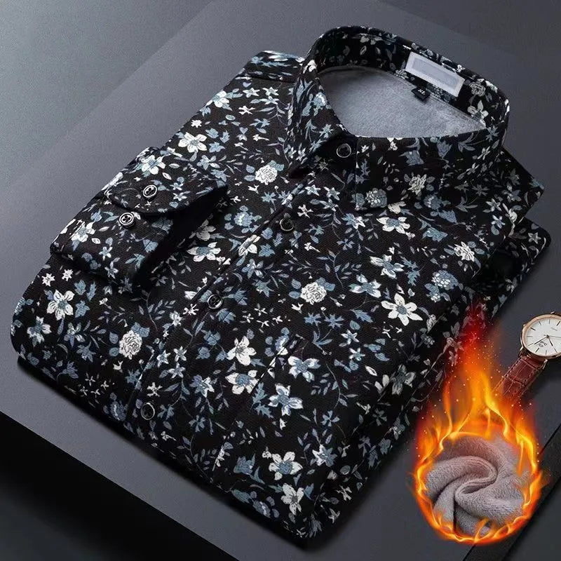 2025 spring shirts flower design high quality thicken casual mens shirt,autumn smart casual shirt men,size M-5XL KCY019