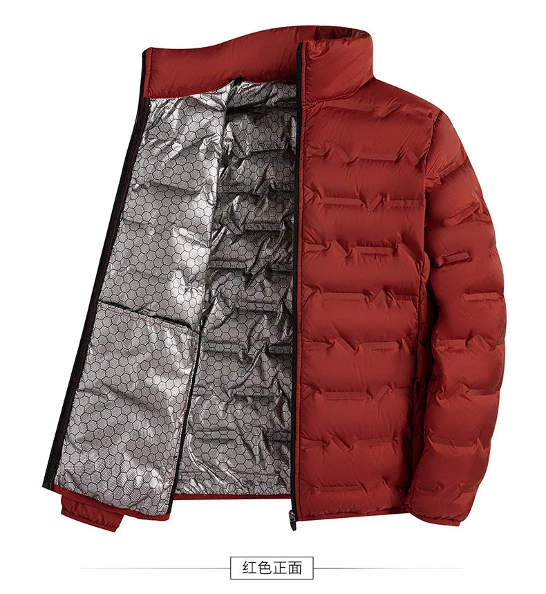 2025 Graphene Self-heating Down Jacket Men Solid Windproof Pleated Down Jackets Stand Collar Classical Warm Winter Jackets Male