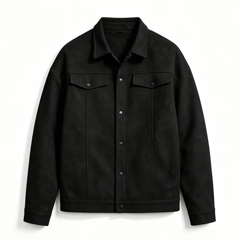 Men Loose Short Shacket Soft Brushed Fabric Autumn Winter Business Daily Casual Fake Decor Chest Flap Lapel Fashion Outer Jacket