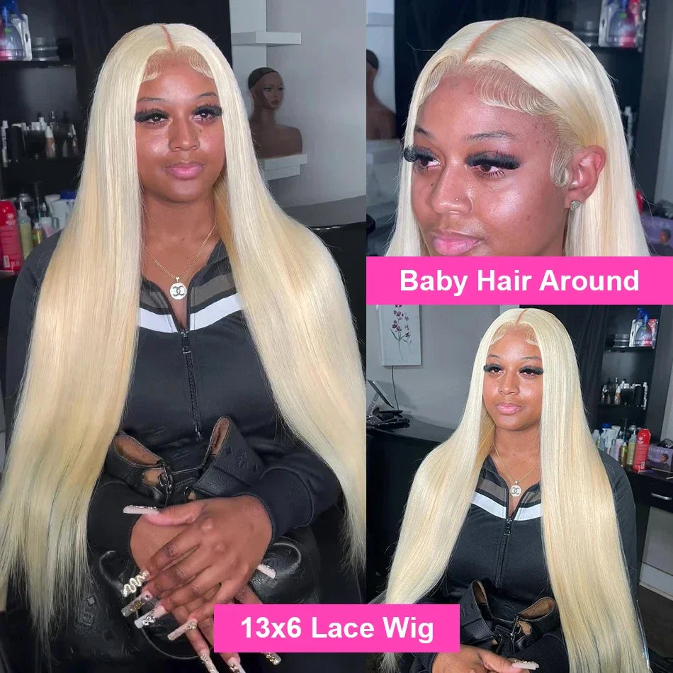 200 Density 613 Blonde Straight Human Hair Wigs Preplucked Prebleached 46 Inch 13x4 13x6 Blonde HD Transparent Lace Frontal Wigs