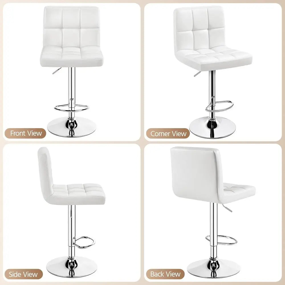 Set of 3 Adjustable Swivel Bar Stools, PU Leather, White, with Backrest and Footrest, Ideal for Kitchen, Dining, and Bar Areas