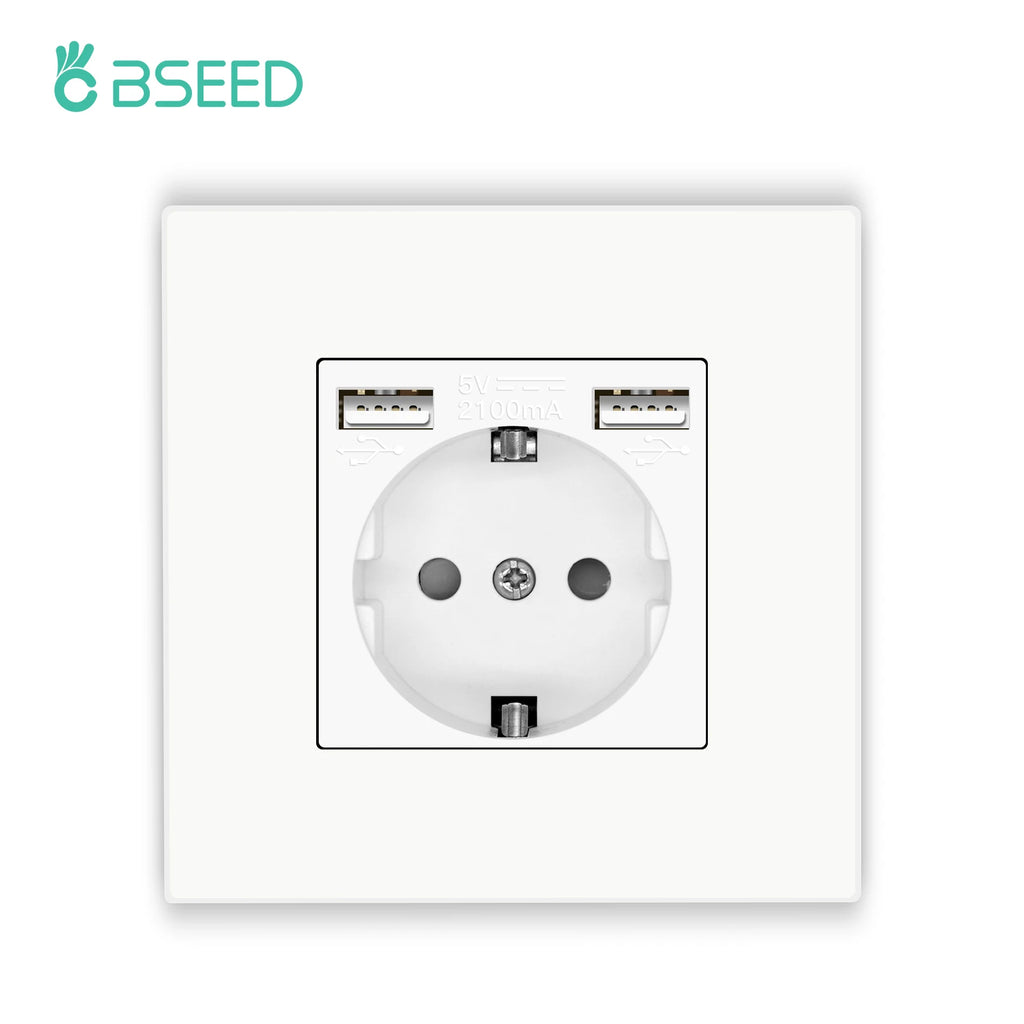 BSEED EU Wall Sockets Type-C USB Power Sockets Double Electric Sockets Triple Outlets Plastic Frame Germany Socket With Dual USB