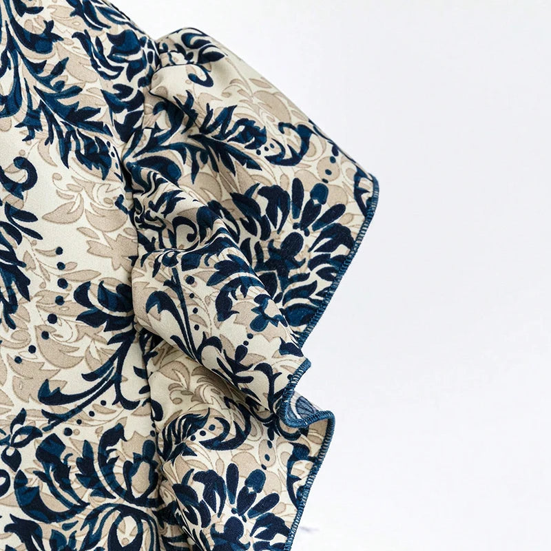 Summer Women Casual Two Piece Sets Vintage Printed Short Sleeve Loose Shirt High Waist Drawstring Pants Women Homewear