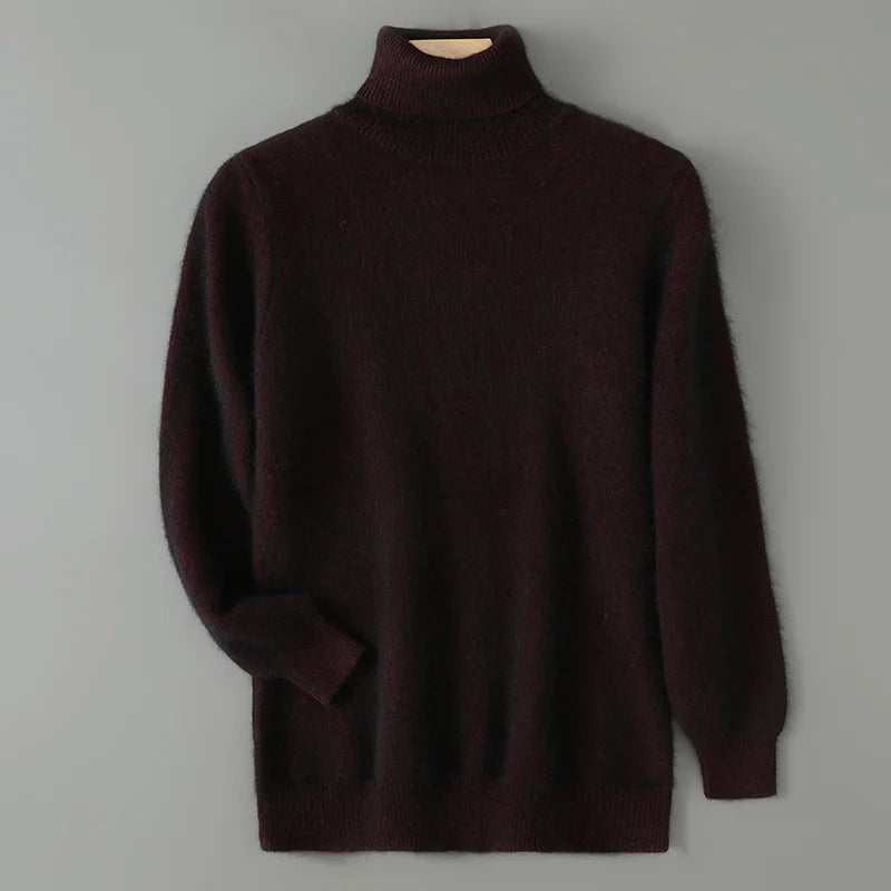 2024 Autumn Winter New Men's Casual High Collar Mink Cashmere Sweater Versatile Loose Pullover Knitted Sweater Warm Base Sweater