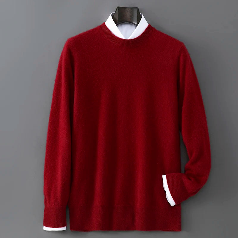 New Autumn And Winter Pure Wool Sweater Men's Round Neck Loose Thick Pullover Sweater Solid Color Cashmere Knitted Base Sweaters