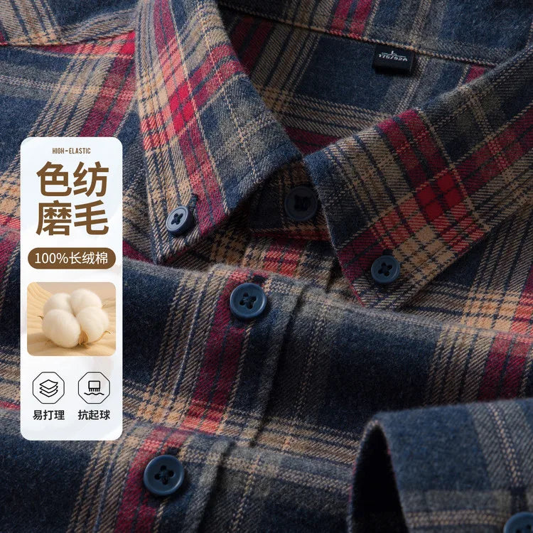 100% Cotton Flannel Shirt Long Sleeve, Plaid Winter Casual Shirt, Anti-Wrinkle Soft Brushed Fabric, Multi-Color Sizes M-4XL