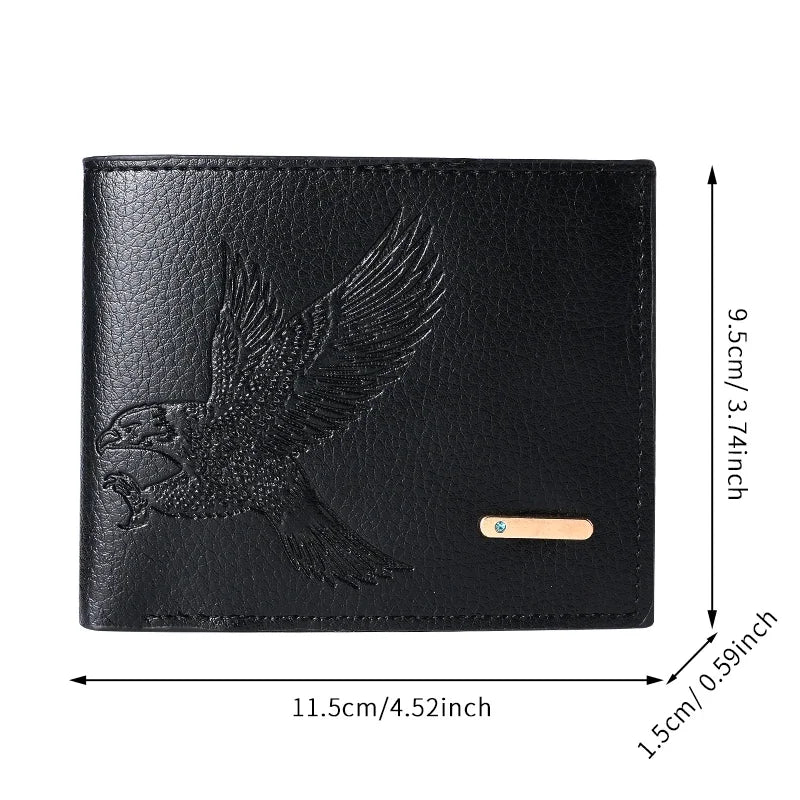Men Slim Short Wallet Soft‑Leather Eagle‑Pattern High‑Appearance Coin Purse Card Holder For Student Youth Daily Travel Storage Accessory