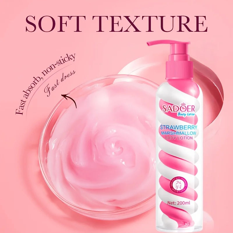 1 Bottle of 200ml Strawberry Marshmallow Body Lotion, Suitable for All Light Beige Skin Tones, Deep Moisturizing Formula, Non-Greasy Moisturizer with a Frankincense Scent, Ideal as a Holiday Gift, Suitable for Both Men and Wo