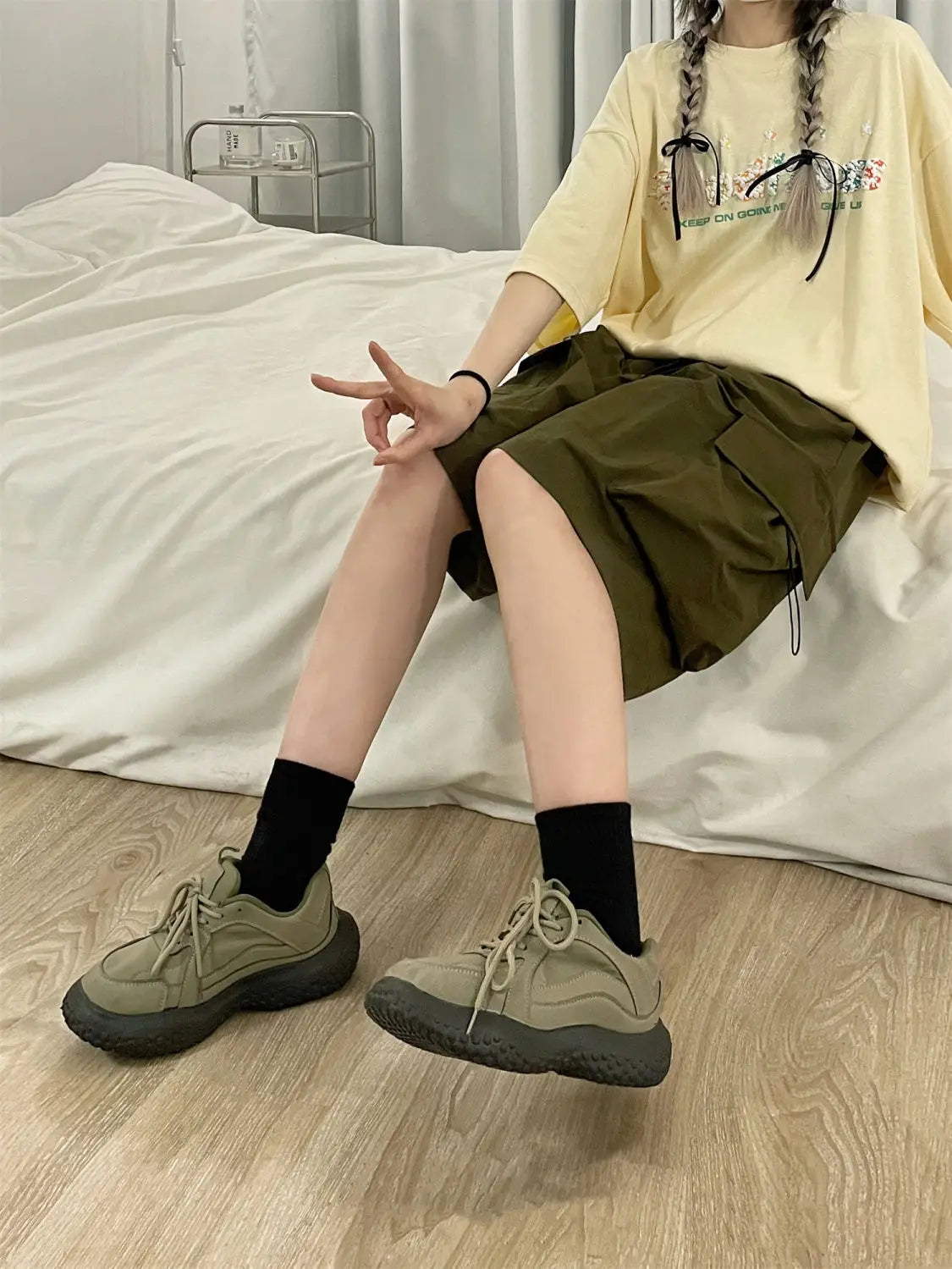 Women High Waist Cargo Shorts American Style Streetwear Summer Wide Leg Pants Fashion Female Big Pocket Loose Shorts