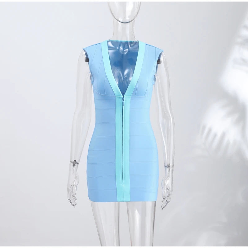 Elegant V-Neck Women's Dress Sleeveless Zippers Elastic Hip Package Lady Mini Dresses 2026 Summer Autumn Chic New Female Robe