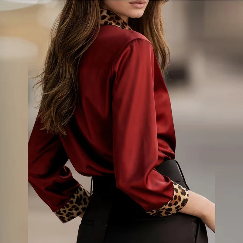 Fashion Women Long Sleeve Silk Shirt Black Turn Down Collar Button Blouse Women Office Tops Mesh See Through Sleeve Satin Shirt