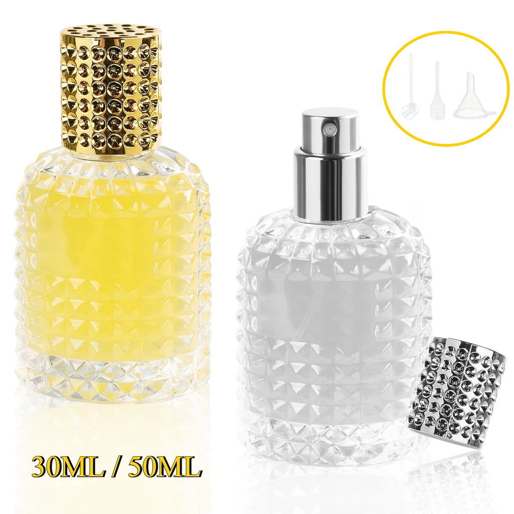 2pcs Perfume Bottle Spray Empty Perfume Atomizer Refillable with 3 Accessories Leak-proof Fine Mist Travel Bottle(30ml/50ml)