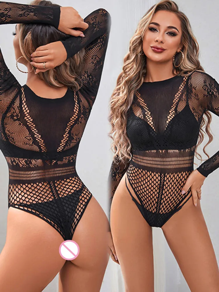 Transparent Fishnet Net Body Suit Sexy Women's Underwear Hot Mesh Costume Hollow See Through Tights Lingerie Erotic Sex Set