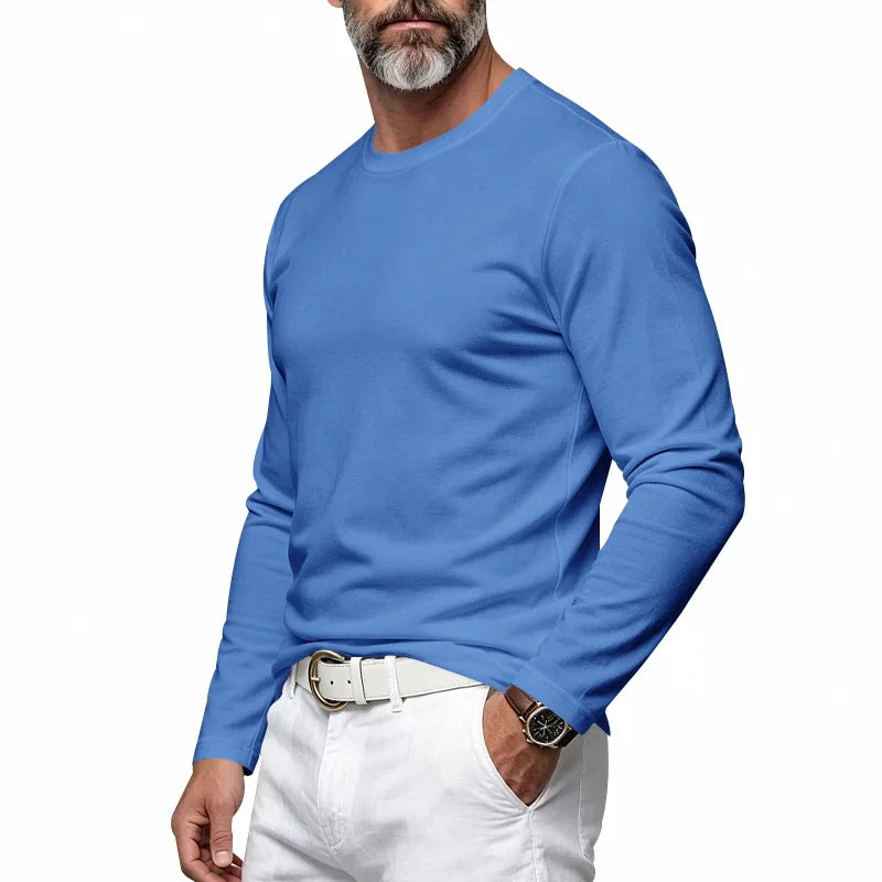 Autumn and Winter Men's Thin Casual Crew Neck Pullover Loose Versatile Breathable Commuter Long Sleeve Bottom T-Shirt