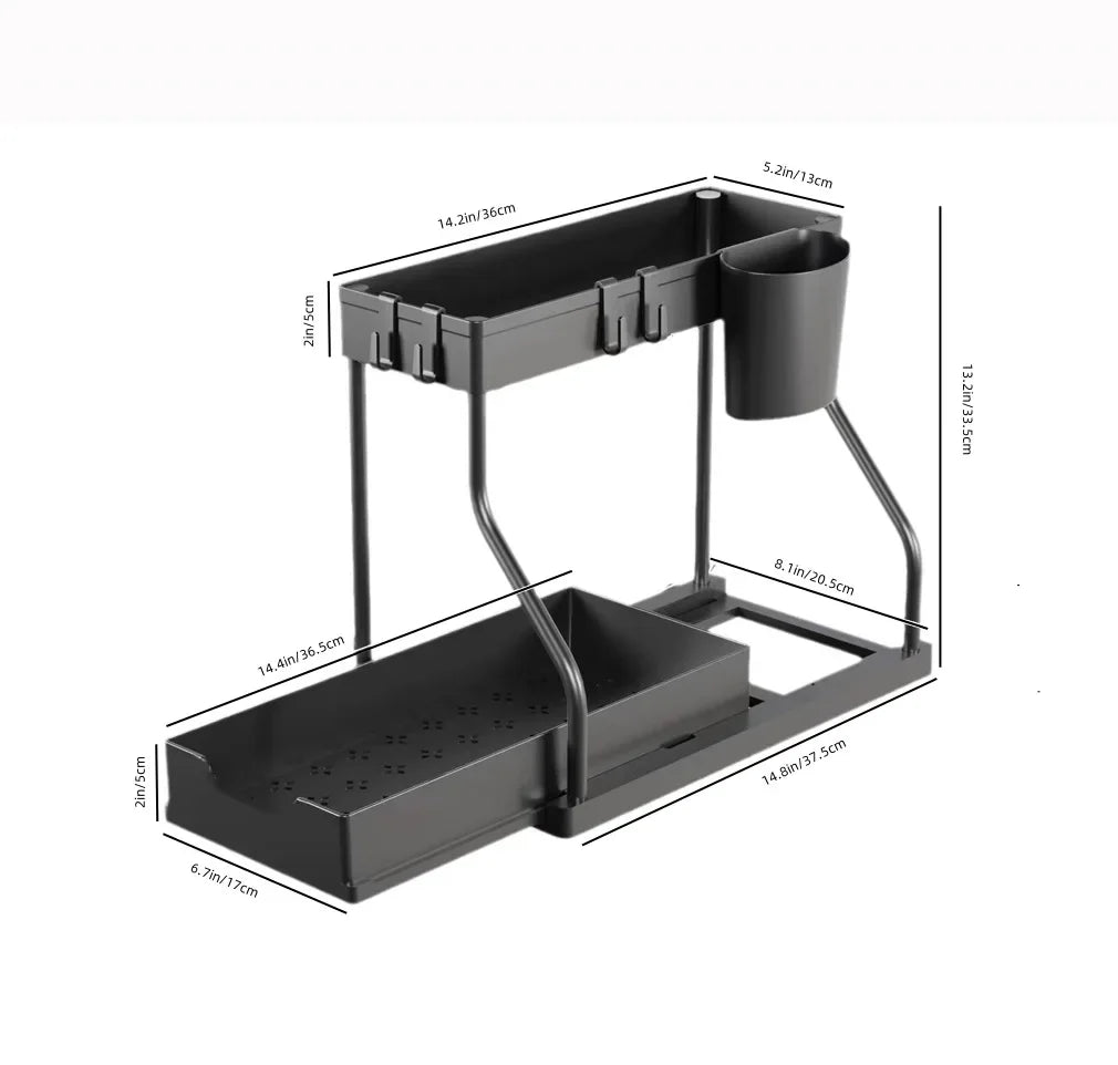 Space-Saving Organizer Shelf 2-Tier Pull-Out Storage Organizer Durable Large Capacity Drawer for Kitchen and Bathroom Essentials