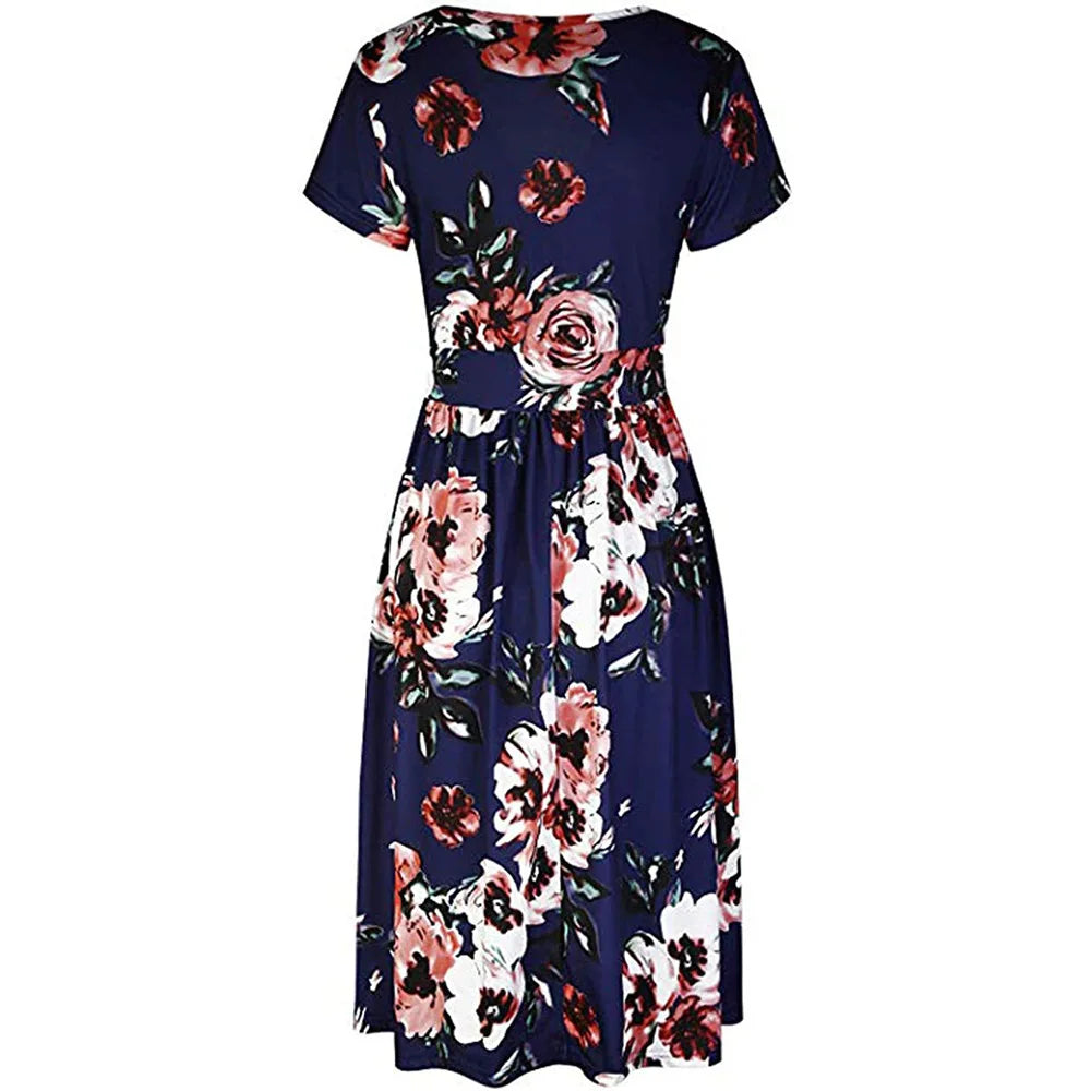 Cross-border women's summer 2024 new retro plant print V-neck breast wrap thin temperament elegant casual dress