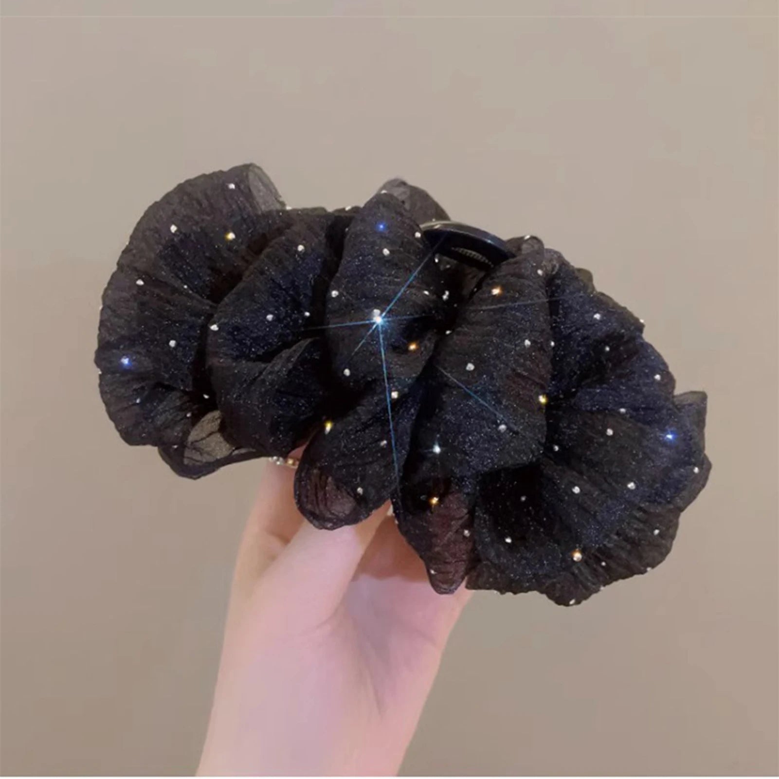 Glitter Rhinestones Hair Claw Clip Double Sided Mesh Bow Hair Clip Creative Large Shark Clip For Women Hair Styling Decorative