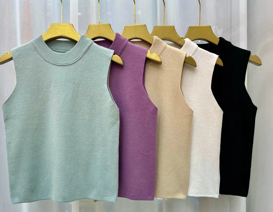 AOSSVIAO Women Knitted Tank Top Summer Fall Slim Sweater Sleeveless Solid Spring Autumn Sweaters Pullovers 2026 Top