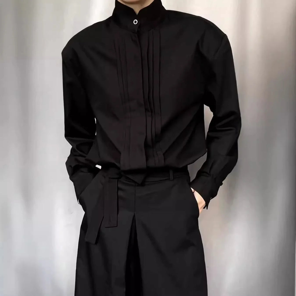 Man Casual Shirts 2025 Autumn High Quality Wrinkle Blazer Men's Clean Fit Shoulder Pad Shirt Jacket For Street Style Layering
