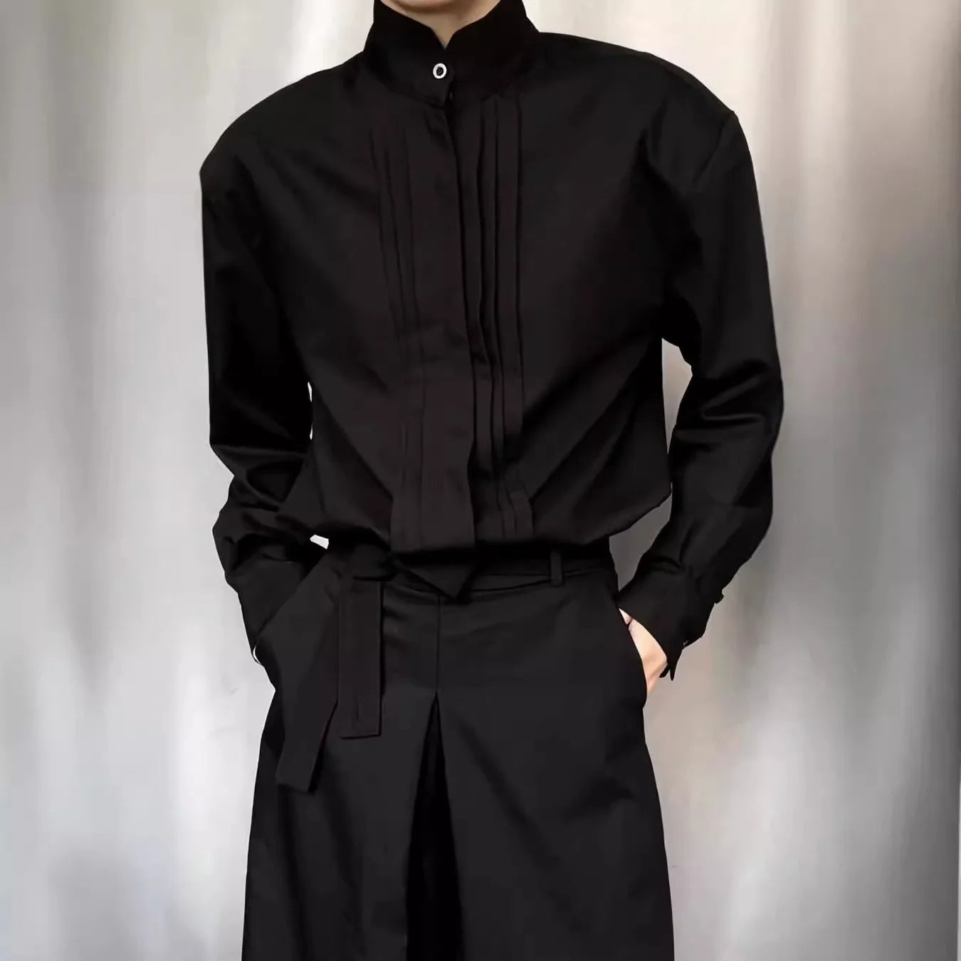 Man Casual Shirts 2025 Autumn High Quality Wrinkle Blazer Men's Clean Fit Shoulder Pad Shirt Jacket For Street Style Layering