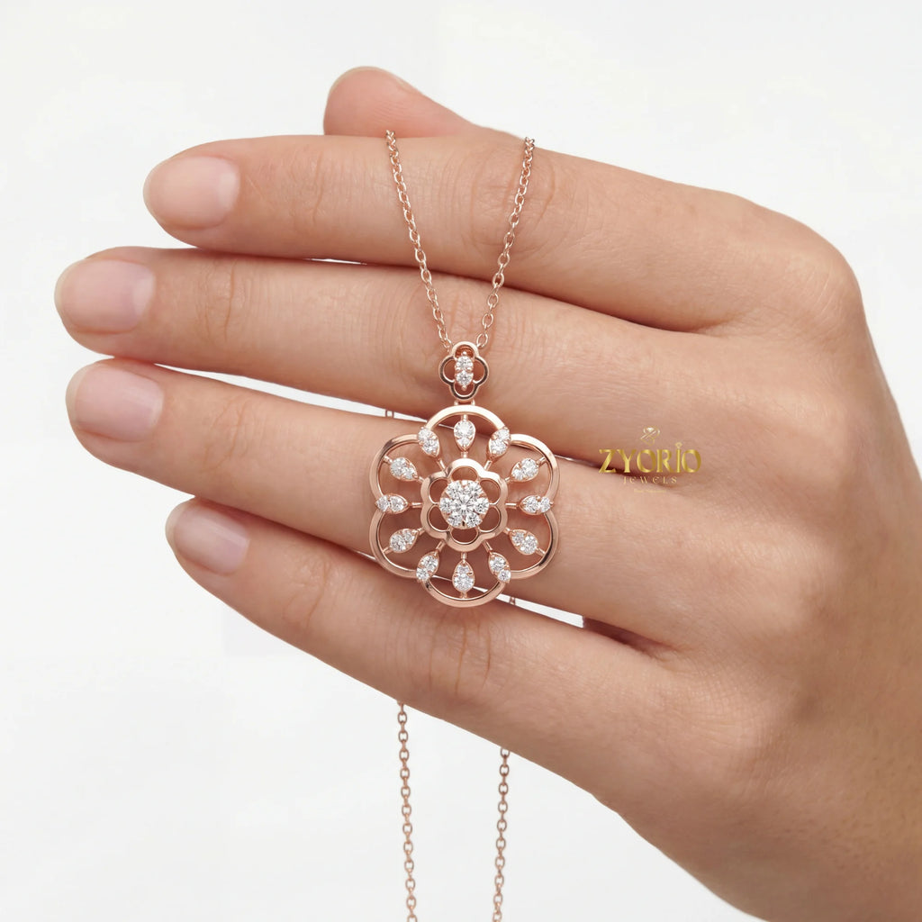 925 Sterling Silver Rose Gold Crescent Floral CZ Zircon Ring Women Luxury Wedding Engagement Jewelry Custom Supplier