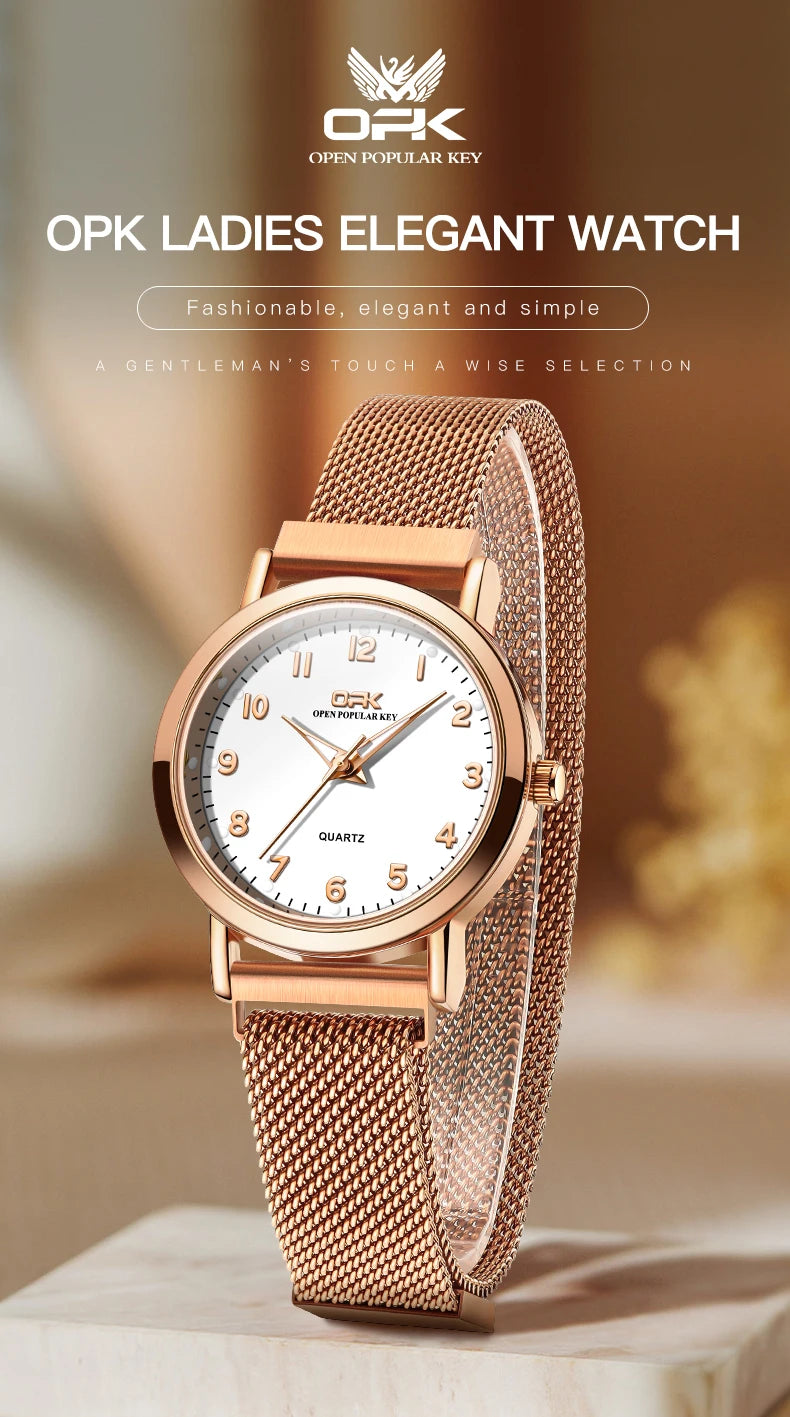 OPK 8115 Women Watch Fashion Business Simple Stainless Steel Mesh Belt Waterproof Luminous Women Watch Elegant Dress Women Watch
