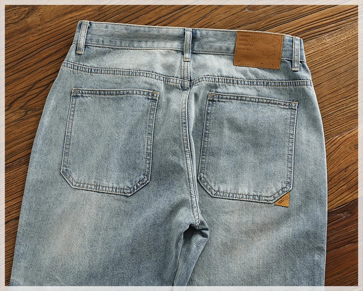 Retro classic summer casual medium pants five quarter pants fashion loose straight leg light denim shorts men's fashion