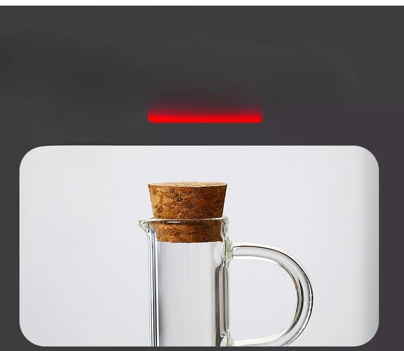 Household 300-350ml Heat-resistant Glass Oil Pot with Wooden Stand, Liquid Seasoning Bottle, Striped Sauce and Vinegar Oil Pot