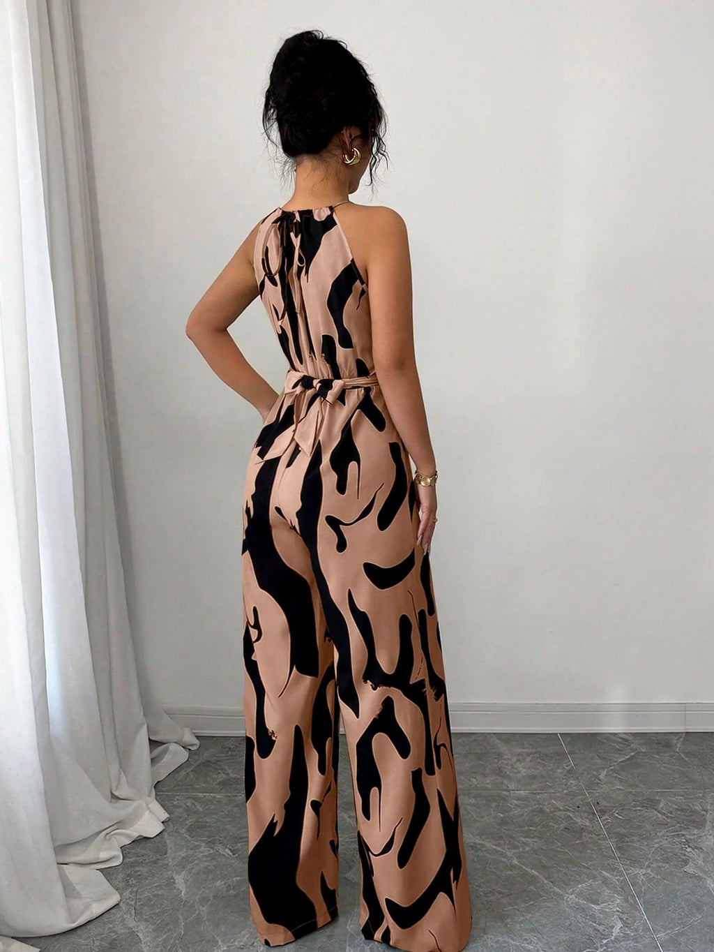 Women's Sexy Halter Neck Jumpsuits Casual Pants Rompers for Women Geometric Print Jumpsuit Party Outfits for Women Ropa Mujer