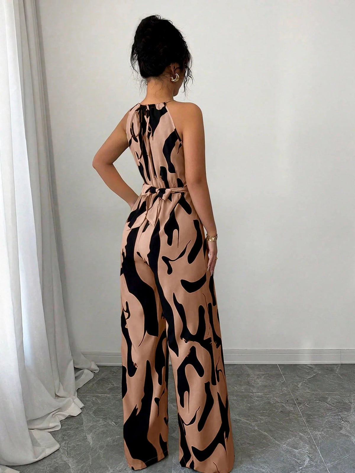 Women's Sexy Halter Neck Jumpsuits Casual Pants Rompers for Women Geometric Print Jumpsuit Party Outfits for Women Ropa Mujer
