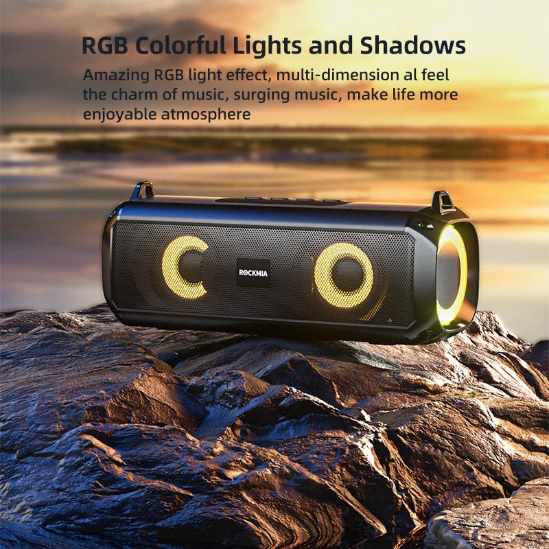 Rockmia EBS-045 Portable Wireless Music Speaker Bluetooth 5.0 RGB LED Lights Microphone TF Card Shoulder Strips