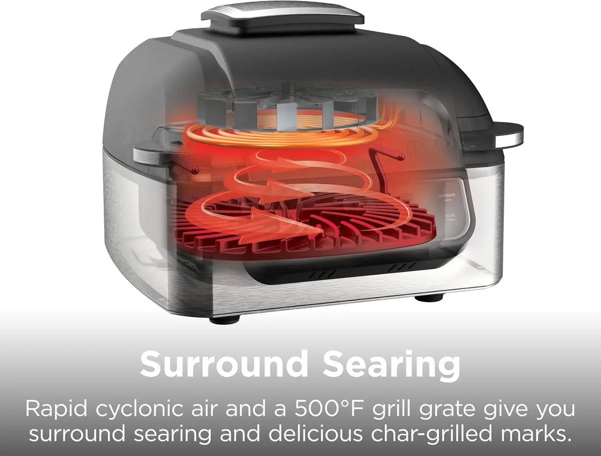 Indoor Grill and Air Fryer, 5-Mode Function: Grilling, Air Frying, Roasting, Baking, and Dehydrating, with Cyclonic Grilling Sys