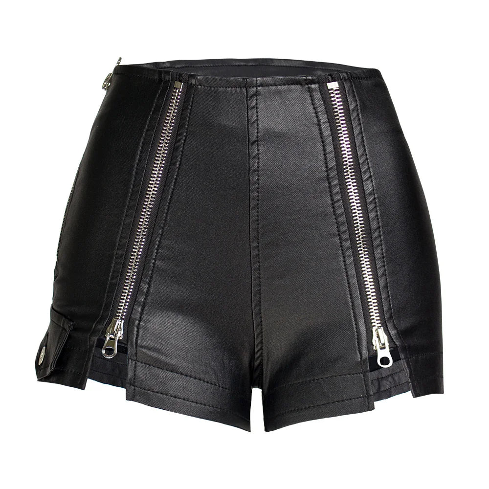Sexy Black PU Casual Fashion Summer Shorts Women Clothing Goth Faux Leather High Waisted Womens Shorts Y2K Hot Woman Short Pants