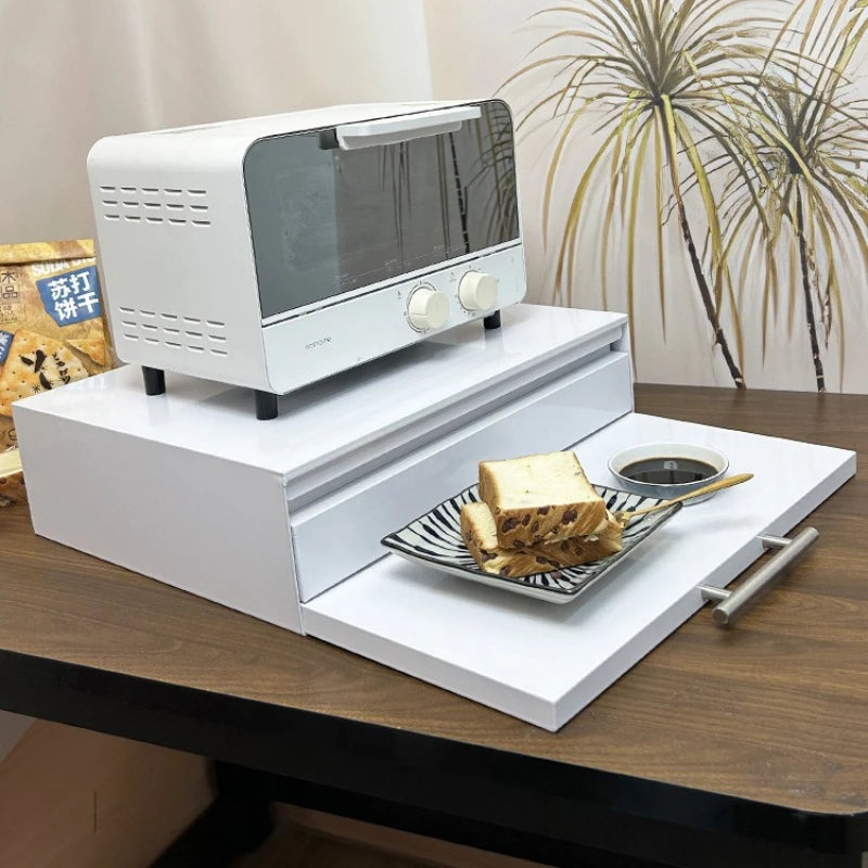 Pull-Out Kitchen Organizer Drawer Microwave Shelf with Extendable Board Countertop Oven Storage Rack Space-Saving Prep Station