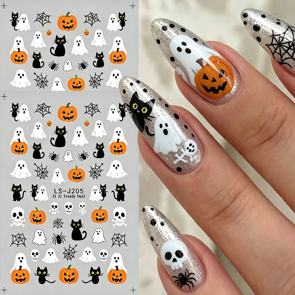 Halloween Nail stickers, cartoon Ghost Pumpkin Spider Web Designs, Halloween and Autumn-Themed Nail Decals, Nail Decorations