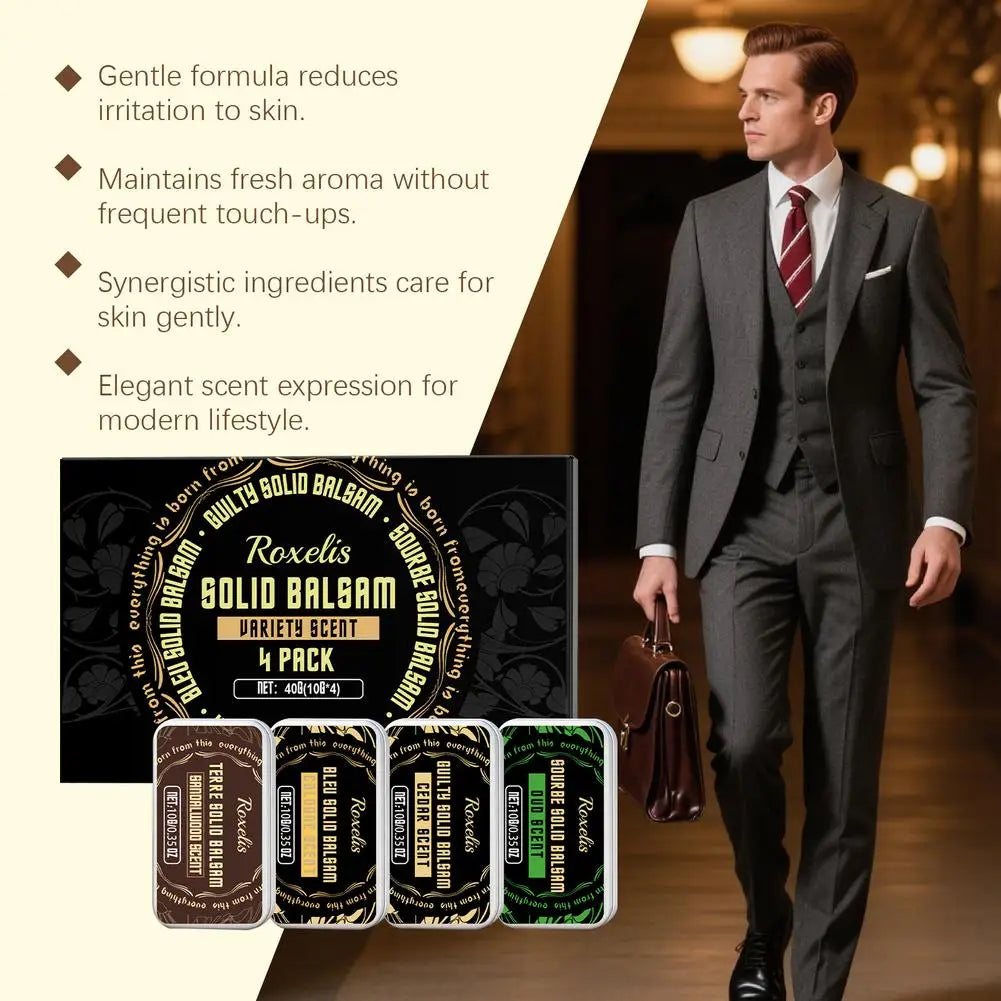 Men Solid Cologne Fragrance Set 4 In A Box - Portable Deodorant Balm Gel, Long-lasting Woman Floral Scent for Daily Use