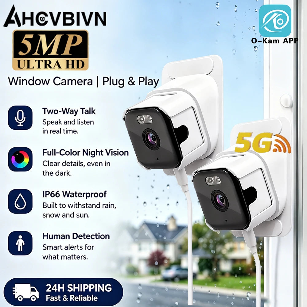 5MP Window Indoor WiFi Camera 5GHz Wireless Baby Pet Monitor Camera HD Night Vision Motion Detection Quick Install Home Security