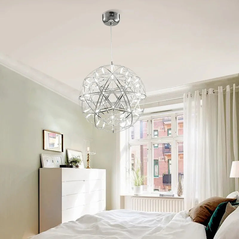 Modern Stainless Steel Spark Ball LED Pendant Light Dimmable Firework Dandelion Chandelier Loft Bar Bedroom Living Room Decor