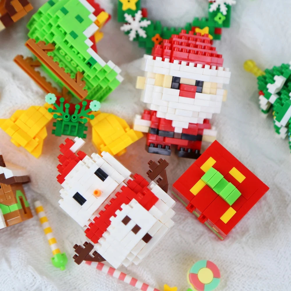 Christmas Building Blocks Set Santa's Workshop Building Santa Sleigh DIY Reindeer Sleigh Christmas Hat Educational for Kids Gift
