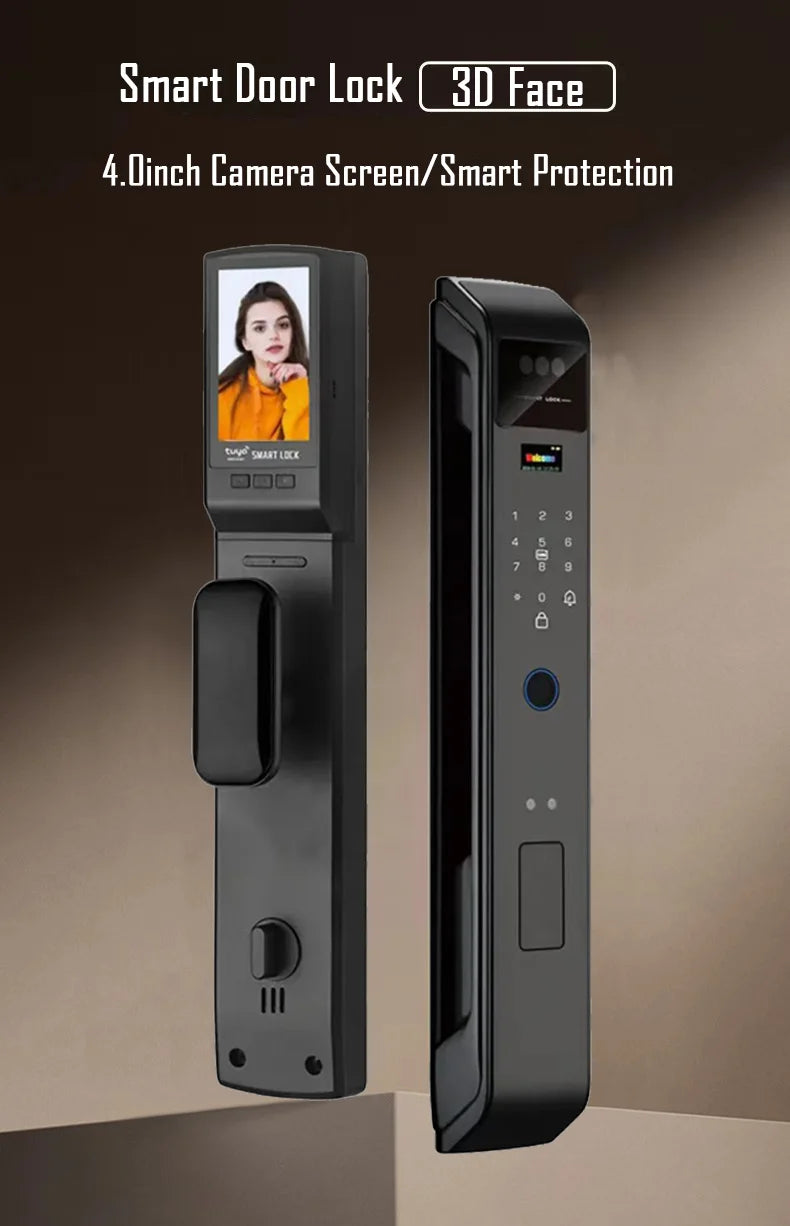 3D Face Recognition WIfi Tuya APP Remote Unlock Voice Intercom Smart Door Lock With Camera Fingerprint Password Digitl Door Lock