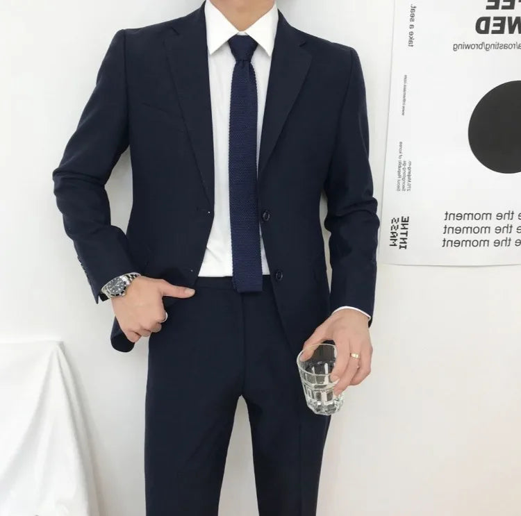 Men Slim Fit Business Casual Suit Set Long Sleeve Blazer Student Youth Formal Two Piece Outfit